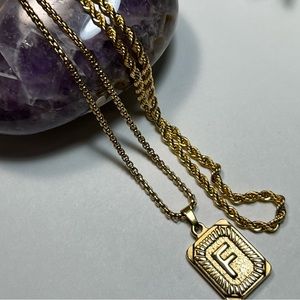 NEW Letter F Initial Gold Chain Necklace 2 Interchangeable Chains